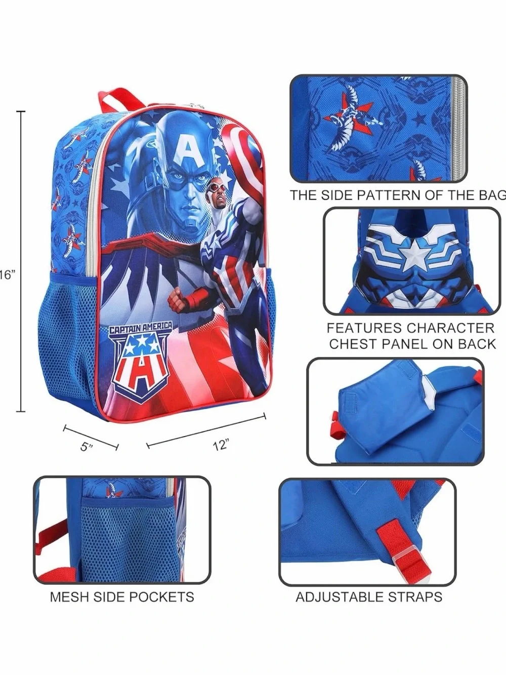 Marvel Captain America Kids Red & Blue Backpack with Shield Art